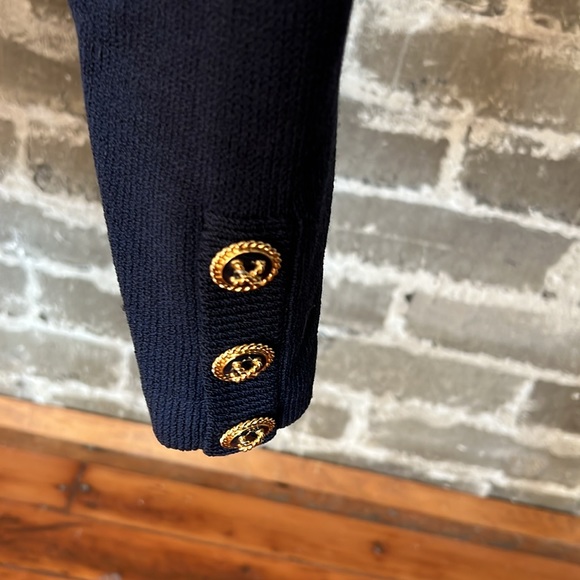 St.John Collection Marie Gray Navy Nautical Rope Button Crop Knit Sweater Jacket - Picture 8 of 16